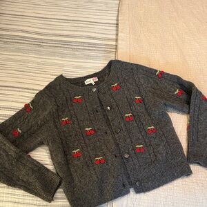 Hazel Moon Gray Cardigan with Cherry Embroidery